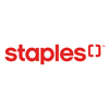 Staples logo red letters on white background with stylized staples