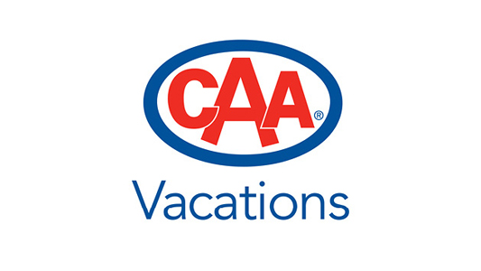 CAA Vacations logo featuring the blue and red CAA logo and vacations in blue underneath.