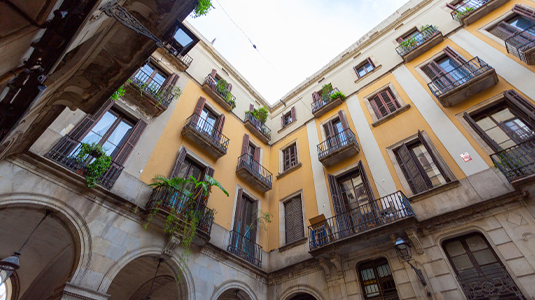 An upward view of a building in Barcelona